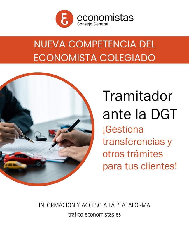 Cartel informativo sobre gestión de trámites ante la DGT para economistas